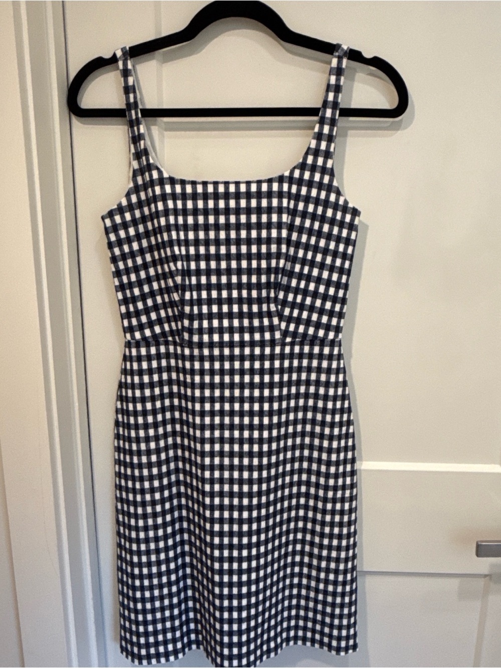 J. Crew Navy and White Gingham Square-Neck Mini Dress